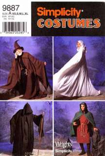 Simplicity Pattern 9887 Costume Hat Capes Tunic XS XL women men sewing 