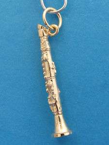 14K Solid Yellow Gold 3D CLARINET Pendant Charm  