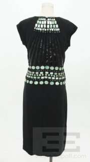 Tory Burch Black Silk Beaded Green Shell Trim Shawna Dress Size 8 NEW 