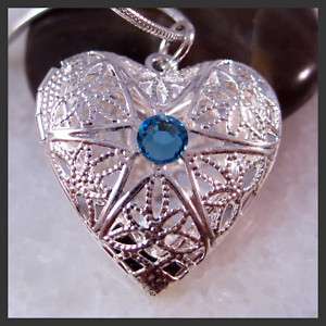 Lovely Swarovski Sapphire Silver Heart Locket Necklace  