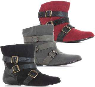Ladies Women Black Grey Red Pirate Suede Flat Pixie Ankle Boots Size 3 