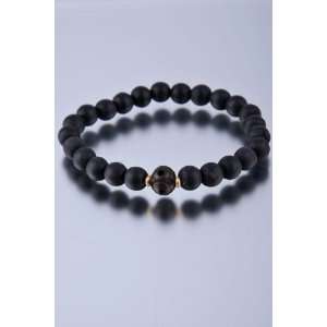   Collection   8mm Black Wood Bead Bracelet with Carved Bone Bead Inset