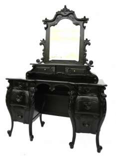 French Furniture Rococo Dressing Table & Mirror Black  