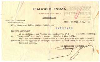 1931 LOTTO 12 ASSEGNI BANCO DI ROMA FAC SIMILE SPECIMEN  