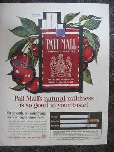   1962 Pall Mall Famous Cigarettes Ad Cherry Smooth