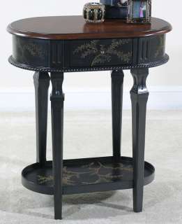Emerson Oval Fern Side Table End Accent Table   Black  