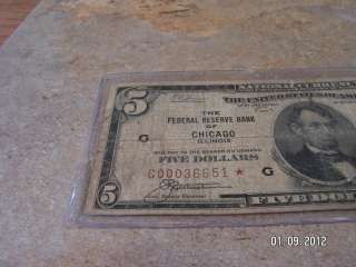 1929 $5 * Star Note Chicago Brown Seal National Currency Five Dollar 