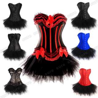 Sexy Moulin Rouge Fancy Dress Bustier Basque Corset Tutu G string 