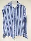   EMANUEL UNGARO Mens Blue White Stripe Button Up Collared Shirt Sz L