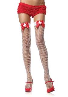 Plus Size Industrial Net Thigh High Stockings with Bow and Nurse Badge 