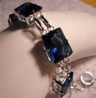 40ct tw Emerald Cut Blue Sapphire Sterling Silver 925 Chain Link 