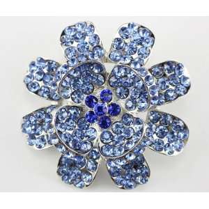  Blue Swarovski Crystal Flower Brooch Pin 