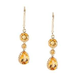    14k Yellow Gold Pear Shaped Citrine Dangle Earrings Jewelry
