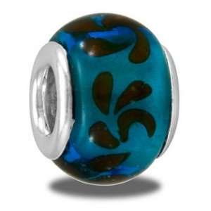 DaVinci Decorative Blue Asian Inspired Print Glass Art Deco Design 