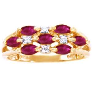   Yellow Gold Gemstone and Diamond Cluster Right Hand Ring Ruby, size7.5