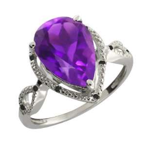   67 Ct Pear Shape Purple Amethyst and Black Diamond 10k White Gold Ring