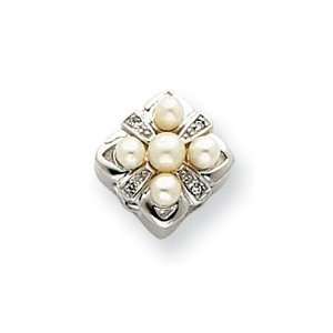  10k White Gold Cultured Pearl and Diamond Bracelet Slide 