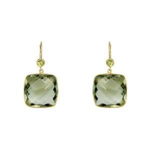   Yellow Gold Earrings Green Amethyst Square Drop   JewelryWeb Jewelry