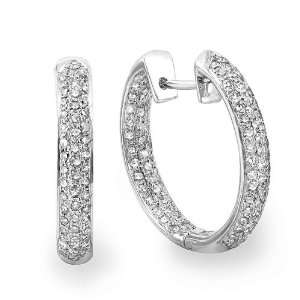 14k White Gold Round Diamond Pave Huggie Hoop Earrings (1.25 cttw, G H 