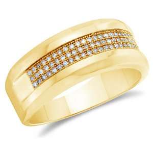 Size 8   10K Yellow Gold Diamond Three Rows MENS Wedding Band Ring   w 