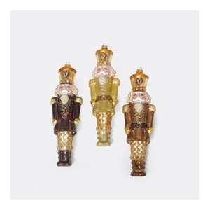  Golden Nutcrackers Glass Ornaments Set of 3
