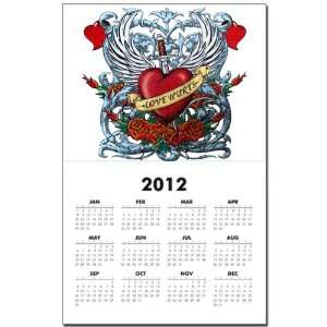 Calendar Print w Current Year Love Hurts with Sword Heart Thorns and 