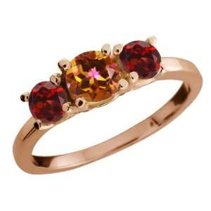   Round Ecstasy Mystic Topaz and Red Garnet 14k Rose Gold Ring Jewelry