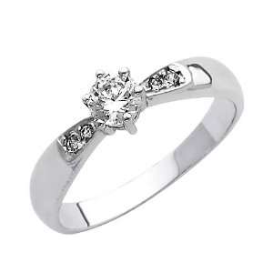   White Gold Round Solitaire CZ Cubic Zirconia Engagement Rings   Size 4