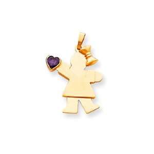  Girl with Bow and Birthstone Heart Charm, Yellow Gold 
