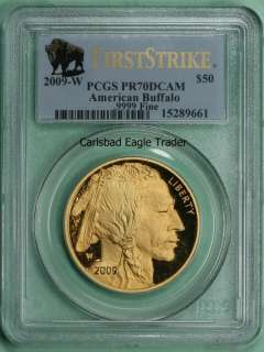 2009 W PCGS PR70 First Strike $50 Gold Buffalo Bison Label  