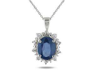      2.70 Carat Sapphire & Diamond Pendant in .925 Sterling Silver