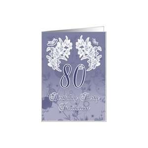 80th Birthday Party Invitation, Blue And White Floral Card 