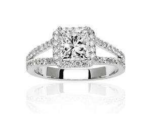    Halo Style Double Row Pave Set Diamond Engagement Ring 
