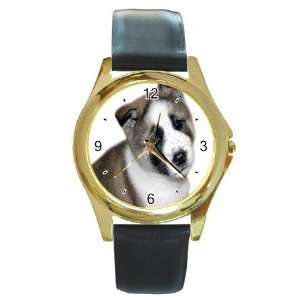 Akita Puppy Dog Round Gold Trim Watch Z0005