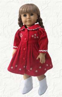 Doll Clothes Red Embroidered Corduroy Dress Fits American Girl +18 