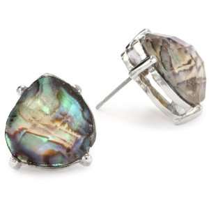 Anne Klein Evylyn Silver Tone Abalone Button Earrings