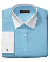   Shirt, Blue Topaz Solid White Collar French Cuff Long Sleeve Shirt