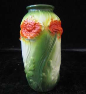 antique milk glass porcelain bud vase poppy handpainted  