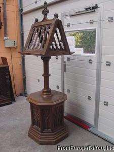 RARE LARGE OAK CARVED GOTHIC FRENCH MUSIC STAND  
