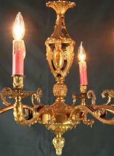 ORNATE VINTAGE FRENCH ROCOCO RED 8 ARM CHANDELIER  