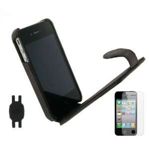  Leather Flip Pouch Case with Screen Protector for Apple iPhone 4 4th 
