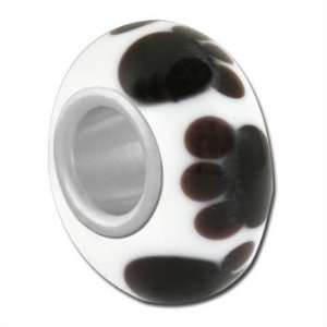 Bauble LuLu White/Black Paw Print Artisan Glass European/Memory Charm 