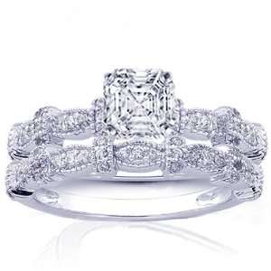   Asscher Cut Diamond Wedding Rings Pave Set VS1 F Fascinating Diamonds