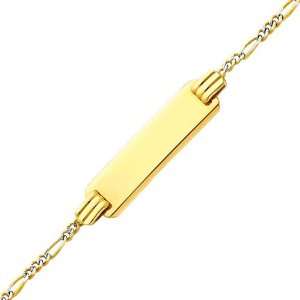 14K Yellow Gold White Pave 1.5mm Baby ID Figaro Bracelet with Spring 