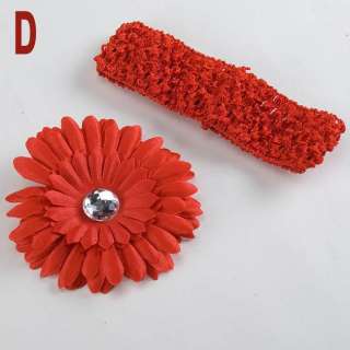   14 color★ baby boy girl crochet hair headband + flower Hair Clip