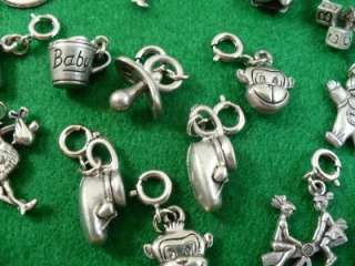 72 Baby Children Charms 3D Silver Tone Dangle Toy Pacifier Stork Swing 
