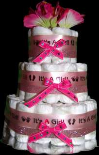 Baby Girl Shower Centerpiece Gift Pink Diaper Cake  