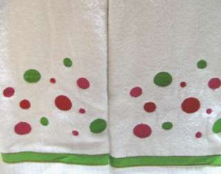 Pink Red Green Snowballs Snowflakes 2 White Hand Towels  