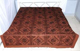 Indian Handmade Mirror Double Brown Bedspread Bed Sheet  