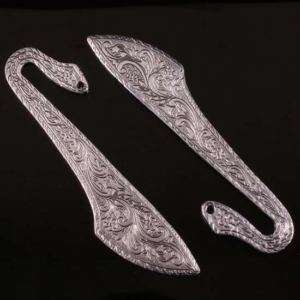 Bright Tibet Silver Carved Flower Metal Bookmarks 2Pcs  